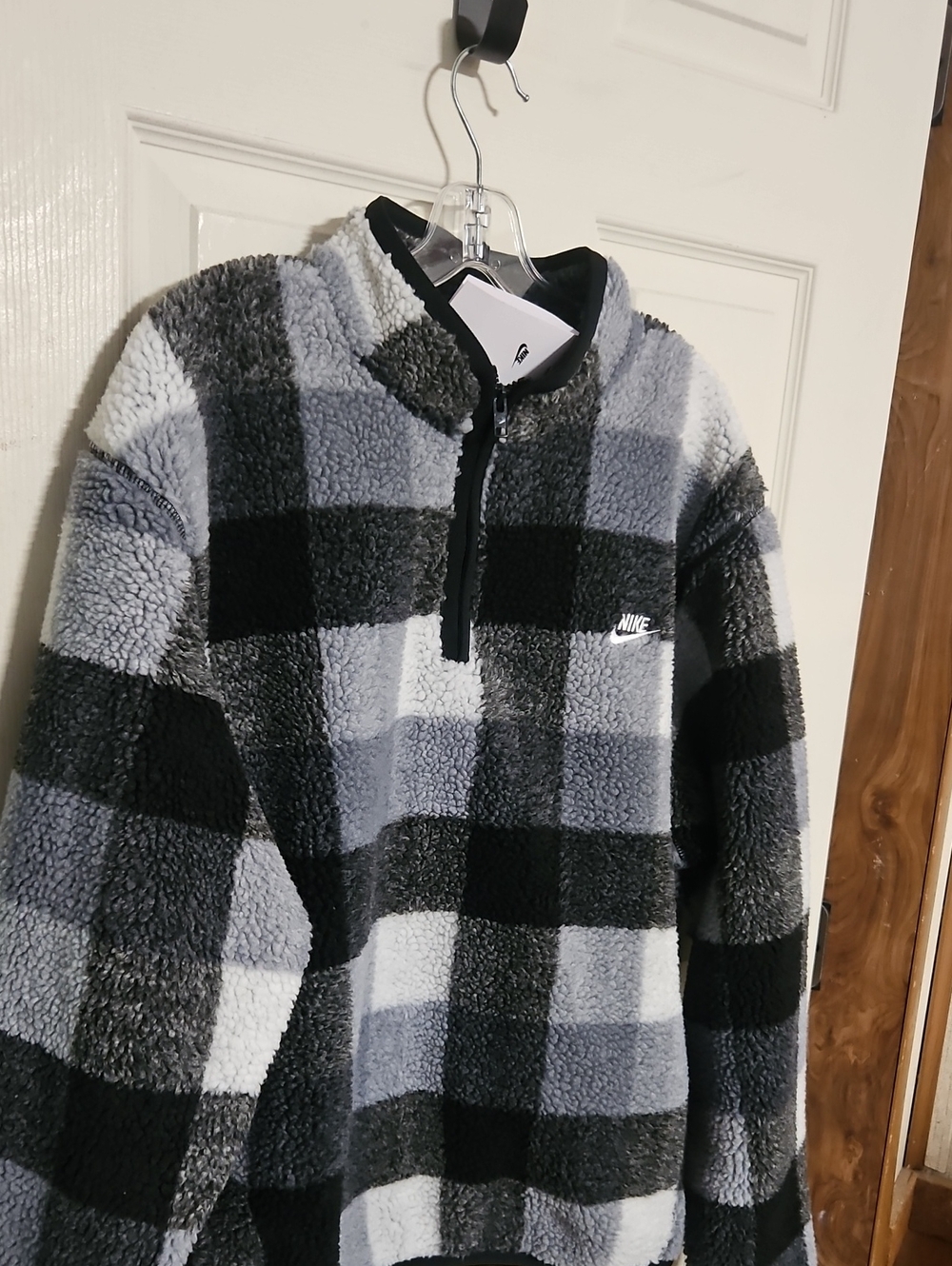 Nike Men's Club Winterized Fleece 1/2 Zip Jacket: BLACK/GRAY CHECKERED: NWT: S